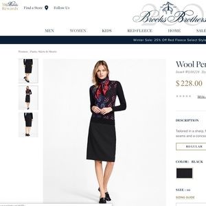 Brooks Brothers Wool Lined Pencil Skirt Black 8